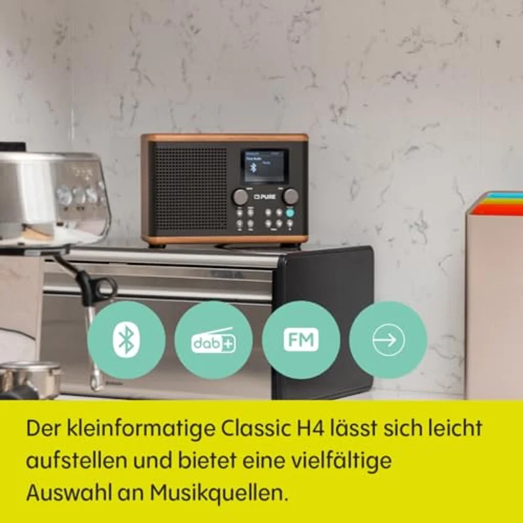 Pure Classic H4 Digitales Küchenradio (DAB+/FM, Bluetooth, USB, AUX, Küchentimer, Wecker), Coffee Black/Walnut – Bild 3