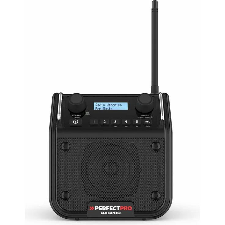 PerfectPro Dabpro 18V Baustellenradio mit UKW & DAB+, Bluetooth, AUX In, 3 Zoll-Lautsprecher, schwarz