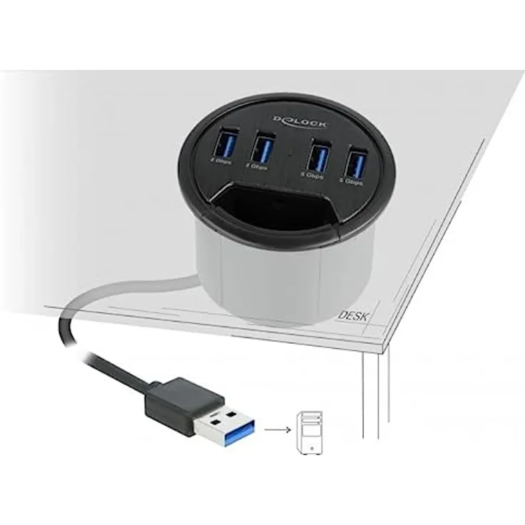 Delock 4 Port Tisch-Hub mit 4 x SuperSpeed USB Typ-A Port