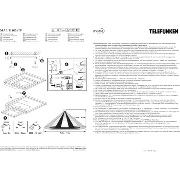 TELEFUNKEN LED Deckenleuchte mit Bewegungsmelder, Dauerlichtfunktion, warmweiße Lichtfarbe, 20 Watt, 1.500 Lumen, Chrom/Aluminiumfarbig – Bild 4