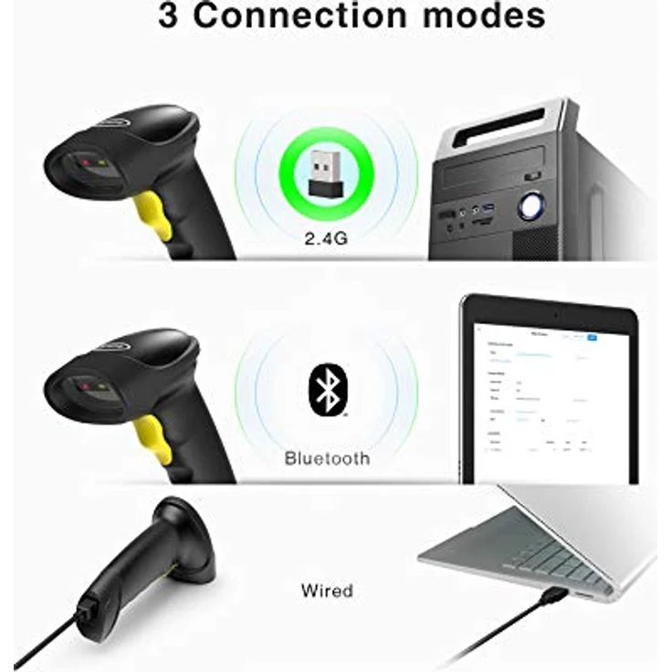 Inateck BCST-50, 2D Barcode Scanner Wireless mit Bluetooth, 2000 mAh Akku für 30 Tage Dauerbetrieb, 1D/2D Code- und Datamatrix-Erkennung, inkl. 2.4G-Adapter – Bild 4