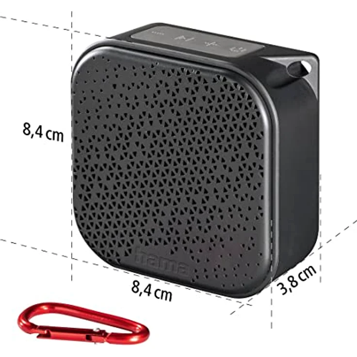 Hama Bluetooth-Lautsprecher Pocket 3.0 Box für Handy (kompakter Mini-Lautsprecher mit Bluetooth, AUX u. praktischem Karabiner klein, mobile Musikbox Bluetooth wasserdicht IP67, 14h Akku, 3,5W) schwarz – Bild 2