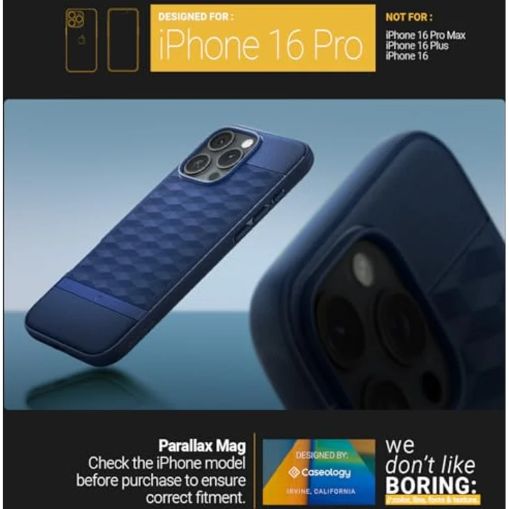 Caseology Parallax Mag für iPhone 16 Pro Hülle - Ergonomischer 3D Hexa Cube, Militärqualität, Fallschutz - Midnight Blue – Bild 2