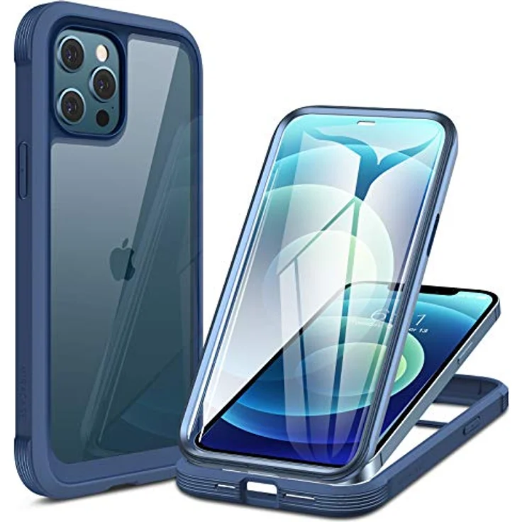 Miracase 360 Grad Hülle für iPhone 12/12 Pro (6.1 Zoll), Ganzkörper Schutzhülle mit eingebauter Glas Displayschutzfolie, stoßfest, Blau – Bild 1