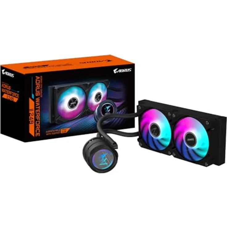 Gigabyte AORUS WATERFORCE II 240 AIO Flüssigkeits-CPU-Kühler - ARGB-Lüfter, Schiebe-in-Verriegelungsmechanismus, DAISY-CHAIN, kompatibel mit Intel LGA 1851 und AMD AM5