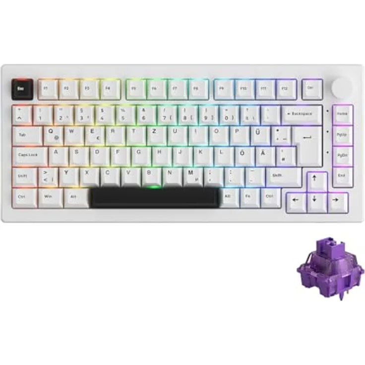 AKKO 5075B RGB Gaming Tastatur, Lavendar Purple Pro Switches, Hot Swap fähig, ISO DE/UK/Nordic, schwarz & weiß, 2,4 GHz / Bluetooth 5.0, 4.500 mAh Akku