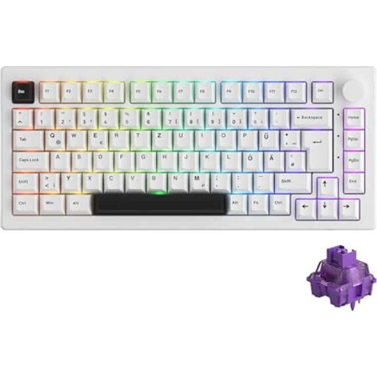 AKKO 5075B RGB Gaming Tastatur, Lavendar Purple Pro Switches, Hot Swap fähig, ISO DE/UK/Nordic, schwarz & weiß, 2,4 GHz / Bluetooth 5.0, 4.500 mAh Akku – Bild 1