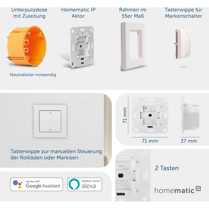 Homematic IP HmIP-SK20 Starter Set Beschattung, Smart Home Hub mit Rollladenaktoren und Tasterwippen, Weiss – Bild 3
