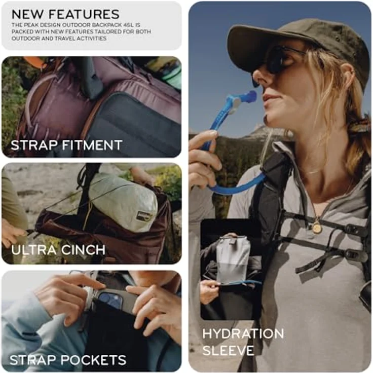 Peak Design Outdoor Backpack 45L, Fotorucksack für Outdoor-Abenteuer, schwarz mit Rolltop-System und robustem TerraShell™-Material – Bild 7