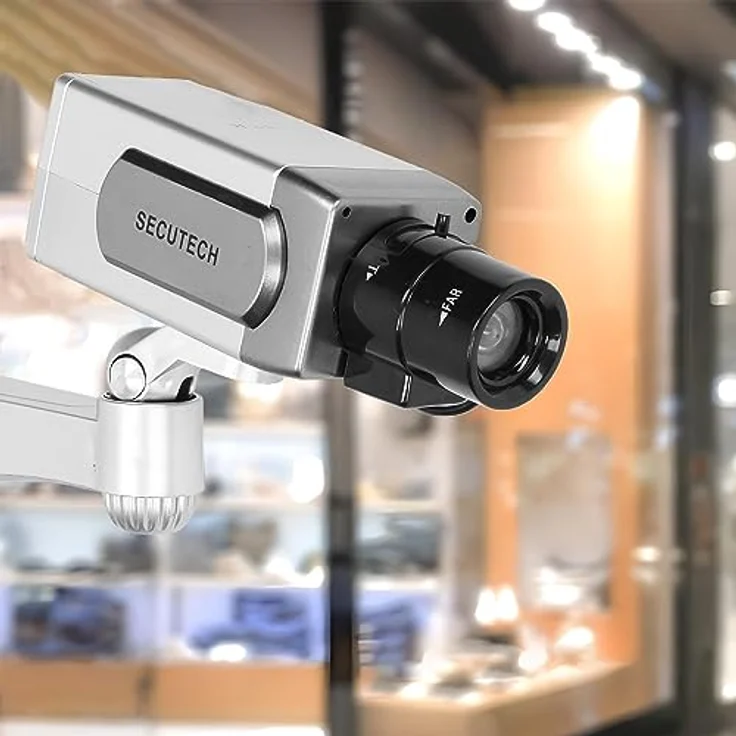 Retoo Schwenkbare Dummy Kamera für außen und innen, Drahtlose Kamera mit Blinkendem LED Wetterfest Sicherheitskamera Fake Camera für Zuhause und Büro Überwachung Attrappe Camera - 15.5x7x22.2cm, Rot blinkende LED - Wetterfest und Vielseitig – Bild 2