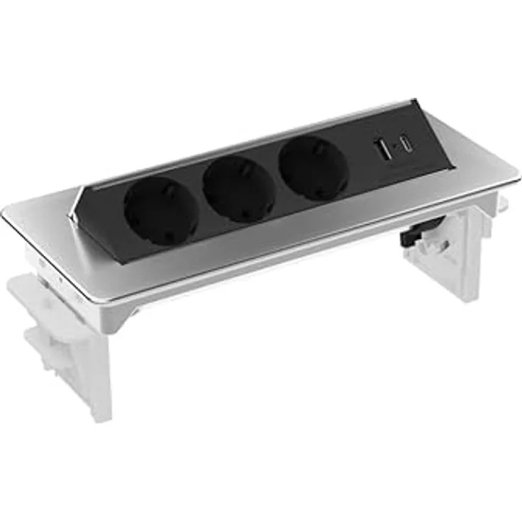 kalb | 3er Flipup-Mehrfachsteckdose Voltaris mit USB A/C, Steckdosenleiste 230VAC 16A, Tischanschlussfeld für Möbel, Einbau-Steckdose mit USB Ports, Versenkbare Mehrfachsteckdose, EU-Schutzkontaktsteckt, Material für Möbel