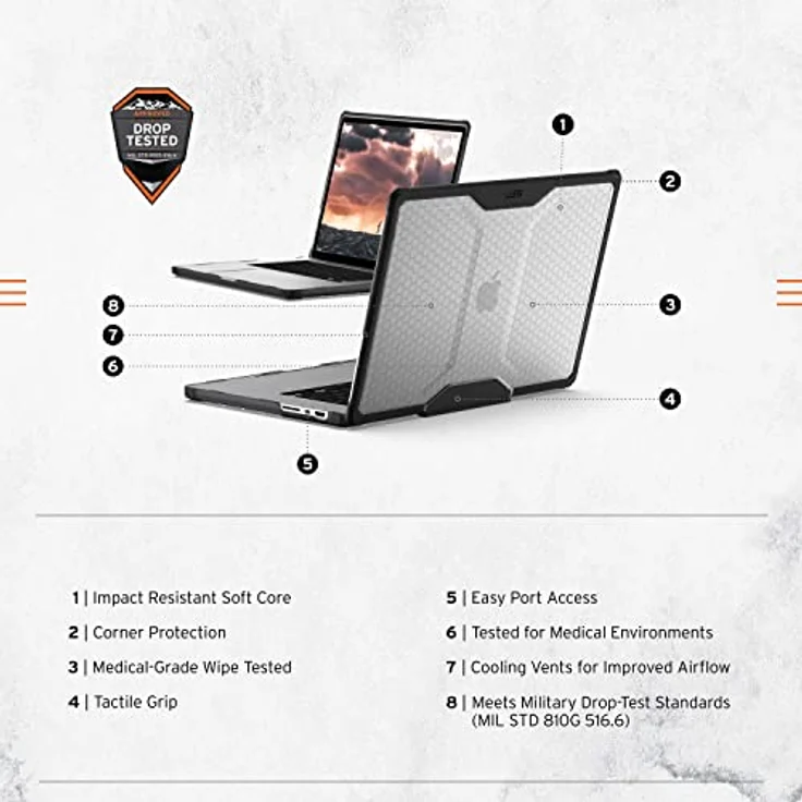 Urban Armor Gear Plyo Case für das Apple MacBook Pro 16" Zoll (M1-2021) Hülle [Sturzfeste Schutzhülle nach US-Militärstandard, Integrierte Lüftungsschlitze] Ice (transparent), 134003114343 – Bild 2