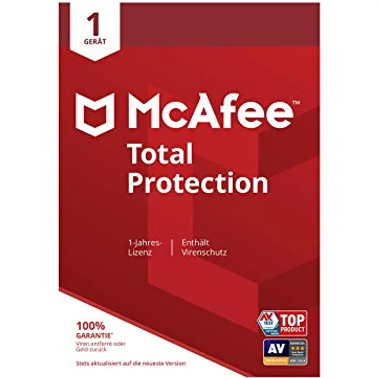 McAfee Total Protection, 1-Jahres-Lizenz für 1 Gerät, Premium-Schutz für PC/Mac/Smartphone/Tablet, inkl. Kennwort-Manager und Dateiverschlüsselung, Aktivierungscode per Post
