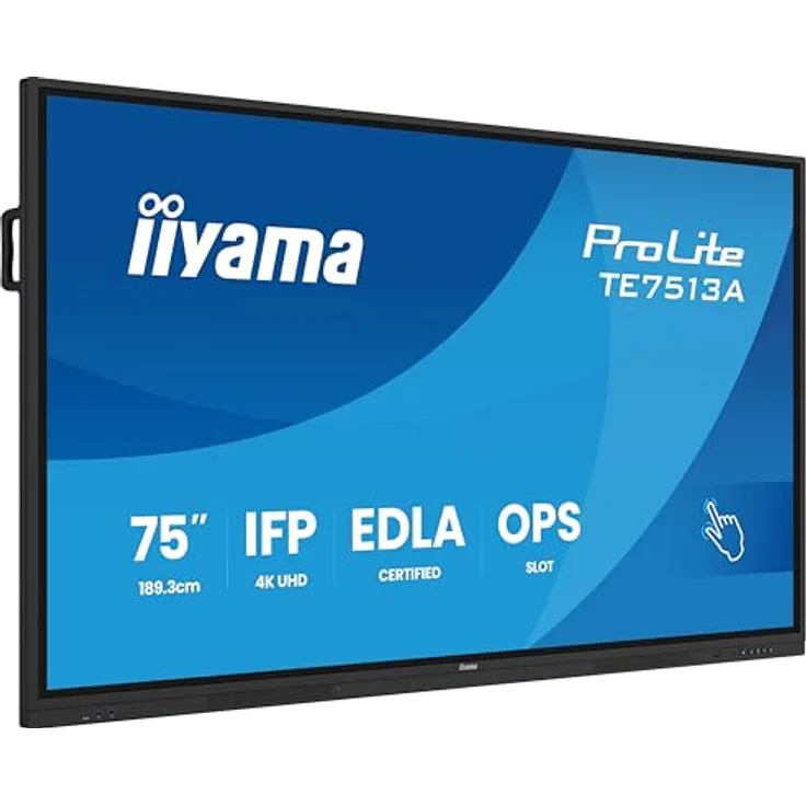 iiyama Prolite TE7513A-B1AG 189.3cm 75" IPS LED Large Format Display 4K UHD 40 Touchpunkte PureTouch-IR⁺ HDMI DP USB-C USB3.2 RS-232c RJ45 HDMI-Out 7H OPS WiFi Android 14 OS iiControl NFC AntiGlare, Schwarz