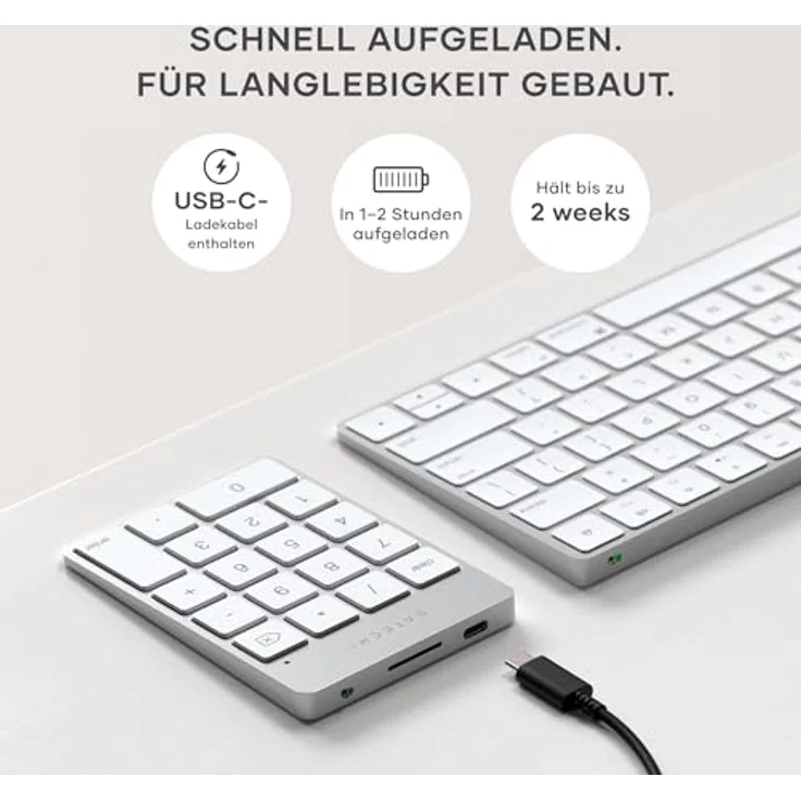 SATECHI Bluetooth Zahlenblock, Kabelloser Aluminium 18-Tasten Nummernblock, USB-C wiederaufladbar, kompatibel mit Mac und Windows – Silber – Bild 5