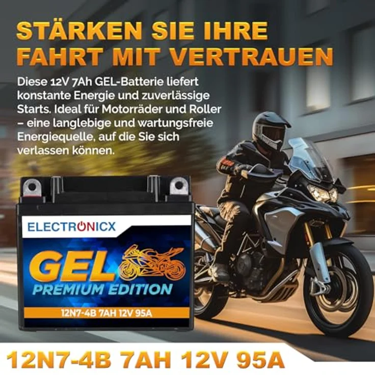 Electronicx Extreme Edition GEL Motorradbatterie 7Ah 12V, wartungsfrei, auslaufsicher, vibrationsfest für Motorrad, Roller und Quad – Bild 2