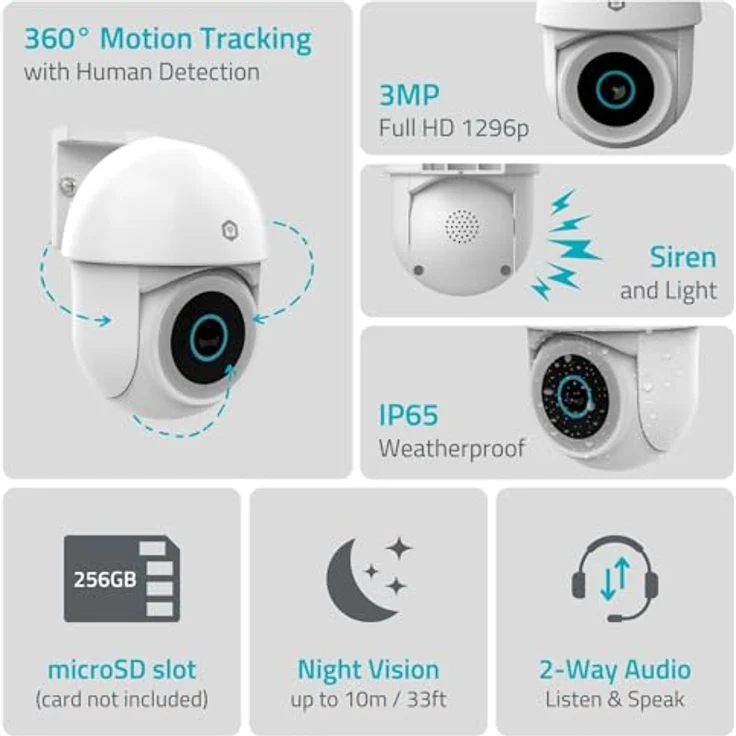 Nedis SmartLife Außenkamera - Wi-Fi - Spotlight - 3MP Full HD 1296p - Pan tilt - IP65 - Nachtsicht - Weiss – Bild 3