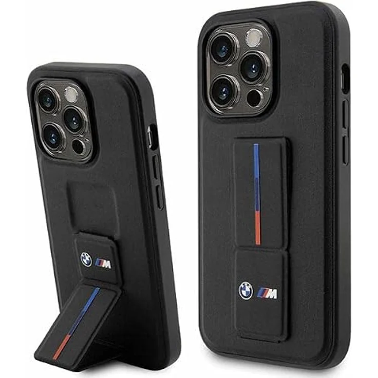 BMW Grip Stand Hot Stamp iPhone 14 Pro Case - Schwarz, mit M Performance Design, Wrist Strap und integrierter Standfunktion – Bild 1