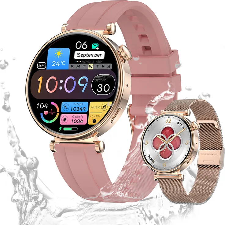 Valdus Damen Smartwatch IP68 wasserdicht, 1,32 Zoll AMOLED mit Telefonfunktion, SPO2, Herzfrequenz, in Schwarz/Silber/Gold