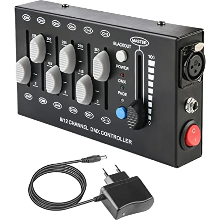 wecan DMX Controll Lichtmischpult, 12-Kanal Dimmer DMX Controller mit tragbarem Design für Par Lights und Fog Machines, schwarz
