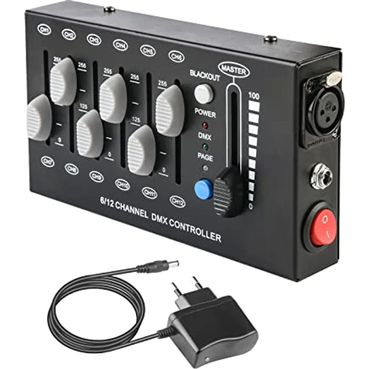 wecan DMX Controll Lichtmischpult, 12-Kanal Dimmer DMX Controller mit tragbarem Design für Par Lights und Fog Machines, schwarz – Bild 1