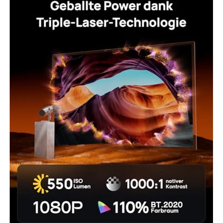 XGIMI MoGo 4 Laser, Mini Beamer mit 550 ISO-Lumen, 2,5 Std Akku, Google TV und Harman Kardon Sound, inkl. 4 Filter – Bild 2