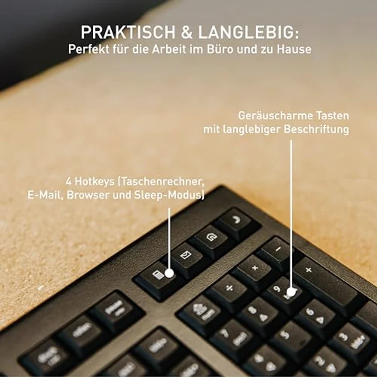 CHERRY KW 3000, Kabellose Tastatur mit Nummernblock, Deutsches Layout (QWERTZ), 2,4 GHz Funkverbindung, Geräuscharme Tasten, Flaches Design, Batteriebetrieben, Schwarz – Bild 4