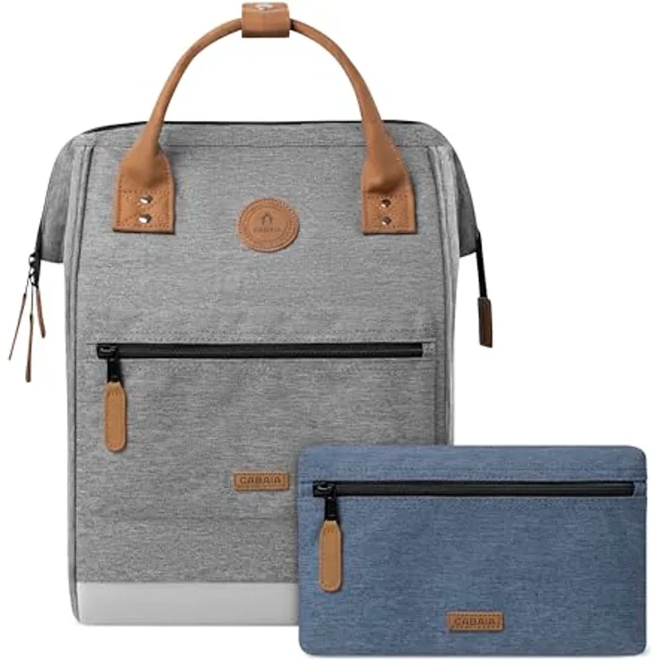 Cabaïa Adventurer Rucksack New York Medium 18L, wasserabweisend, Laptopfach für bis zu 13 Zoll, 2 Vordertaschen, vegan zertifiziert, grau