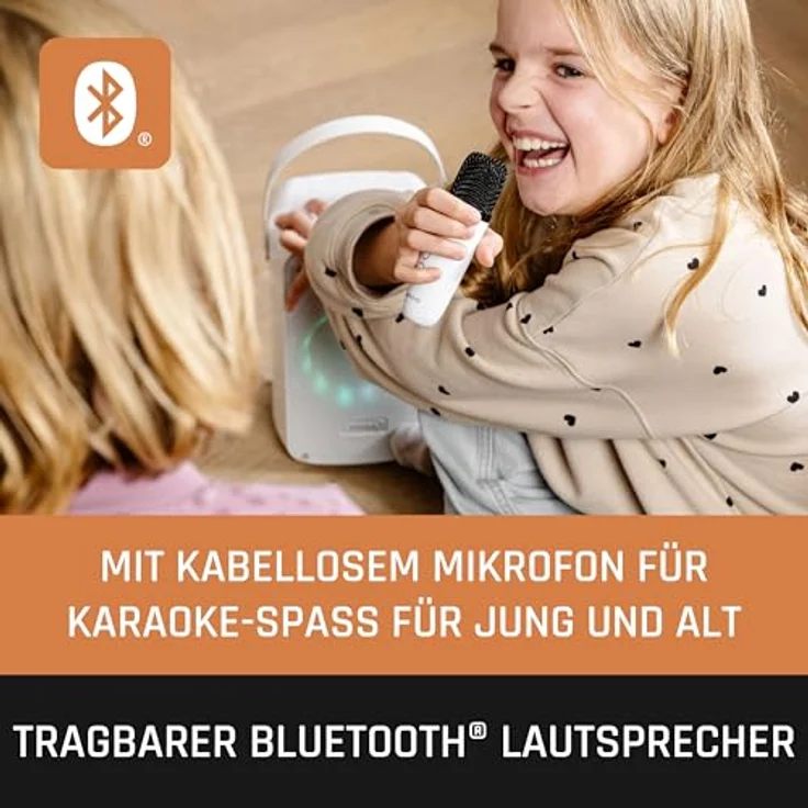 Lenco BTC-060WH, Bluetooth Lautsprecher mit 12h Akkubetrieb, drahtlosem Mikrofon und LED-Beleuchtung, Weiss – Bild 2