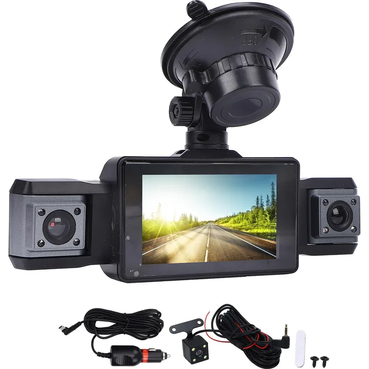 KKmoon 360°-Dashcam mit 4 Kanälen, Front-, Heck-, Links- und Rechtskamera, WDR, 24-Stunden-Parkmodus, WLAN und App-Steuerung, Nachtsicht mit IR-Strahlern, Loop-Aufzeichnung, bis zu 64 GB Speicherplatz