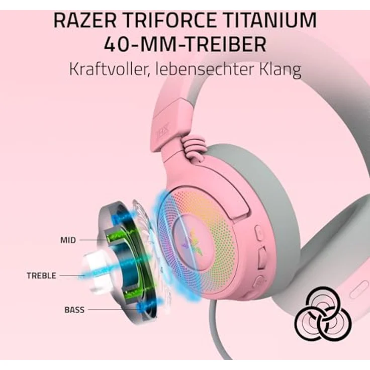 Razer Kraken Kitty V3 Pro, Kabelloses RGB-Gaming-Headset mit reaktiven Katzenohren, TriForce 40mm Treiber, Hyperspeed Wireless & Bluetooth, THX Spatial Audio | Quartz – Bild 5
