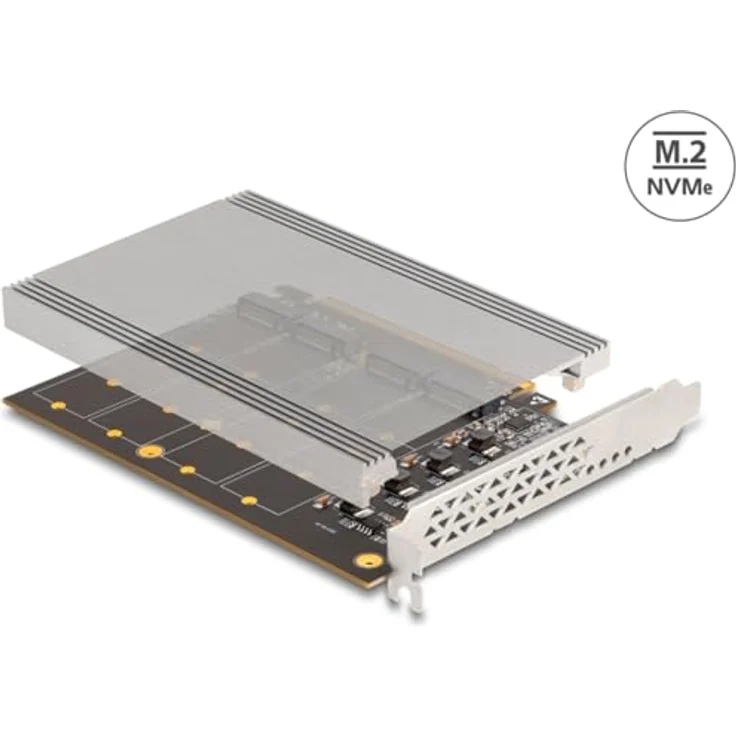 DeLOCK Schnittstellenkarte PCI Express x16 auf 4x intern NVMe M.2 Key mit Kühlkörper und LED-Anzeige, schwarz – Bild 5