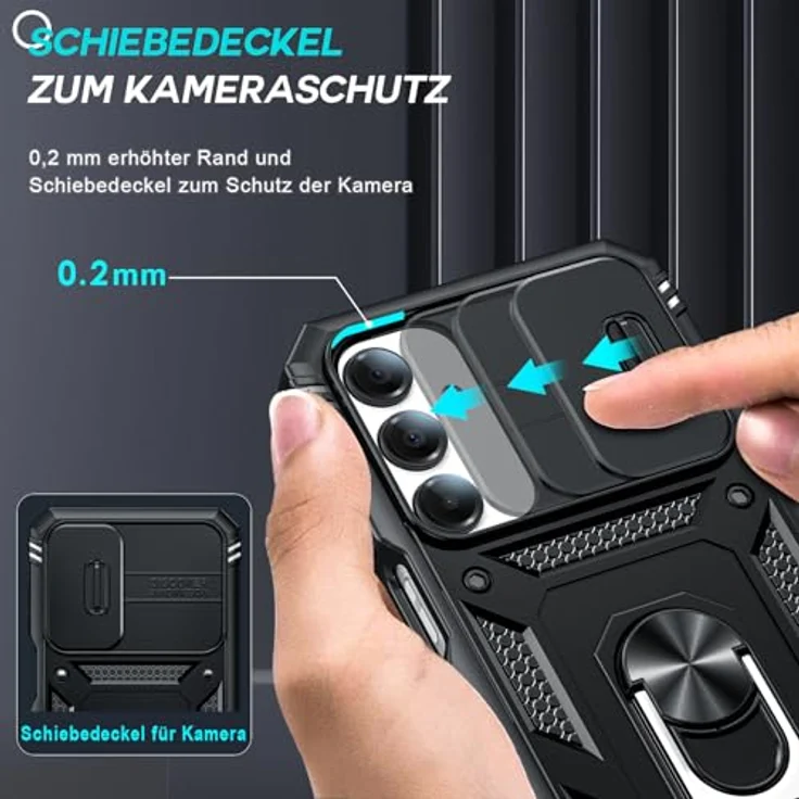 LeYi Panzerhülle für Samsung Galaxy A16 5G, Ständer Case mit Schiebekamera-Abdeckung, stoßfest und kratzfest – Bild 2
