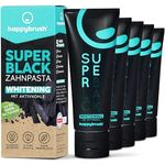 happybrush Vegane Aktivkohle Zahnpasta SuperBlack, 5er Pack mit Minze Geschmack - Zahnaufhellung & Kariesschutz für strahlend weiße Zähne (5 x 75ml)