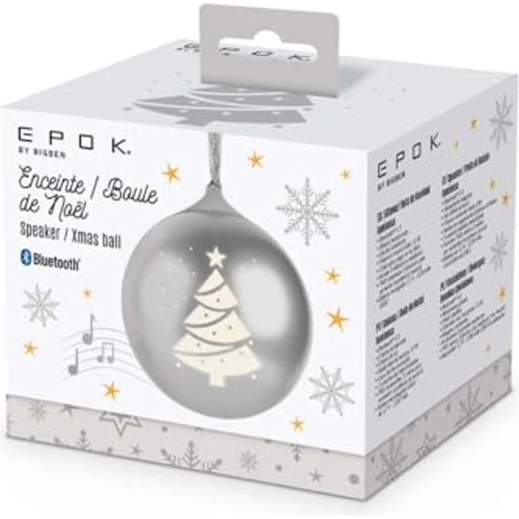 Bigben EPOK Leuchtende Weihnachtskugel, Bluetooth portabler Lautsprecher mit Lichteffekten, silber – Bild 9