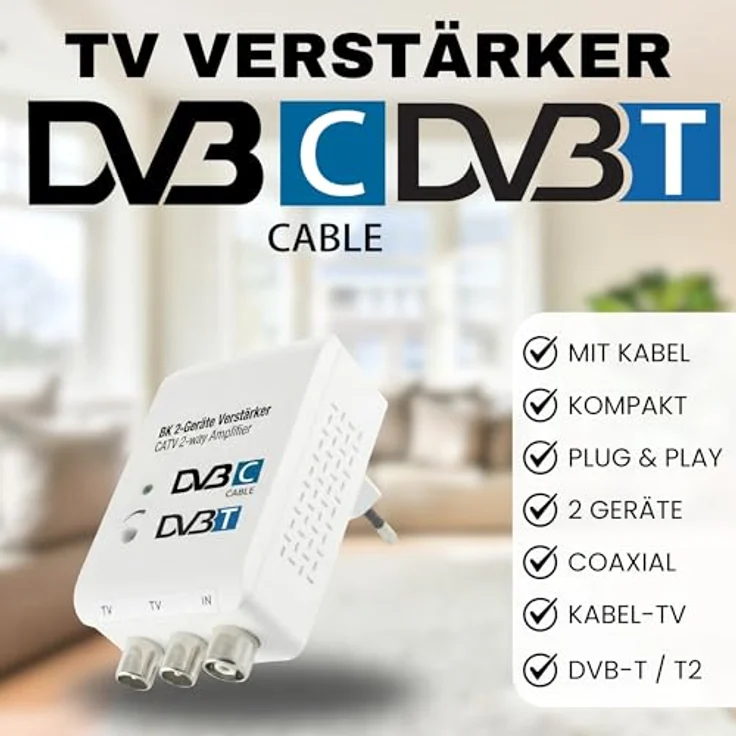TronicXL Zweigeräteverstärker CATV Verstärker für Kabelfernsehen, 2x 20 dB Verstärkung, Plug & Play, Kompakt, 47-782 MHz Frequenzbereich – Bild 2