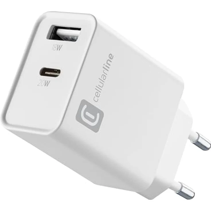 Cellularline - Multiport Charger PD 20 W - Ladegerät mit Zwei Anschlüssen - USB-C-Anschluss 20 W PD - 18 W USB-A-Anschluss - Kompatibel mit Allen Smartphones - Weiß – Bild 1