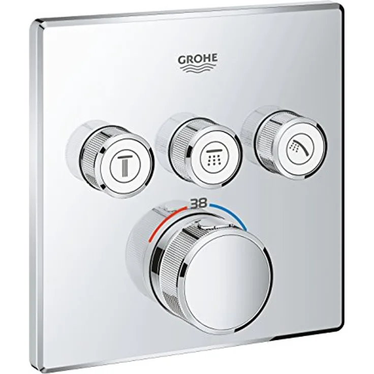 GROHE Grohtherm SmartControl - Brause- & Duschsystem -Thermostat (3 Absperrventile, ultraflaches Design, Wandrosette aus Metall) ,eckig, chrom, 29126000