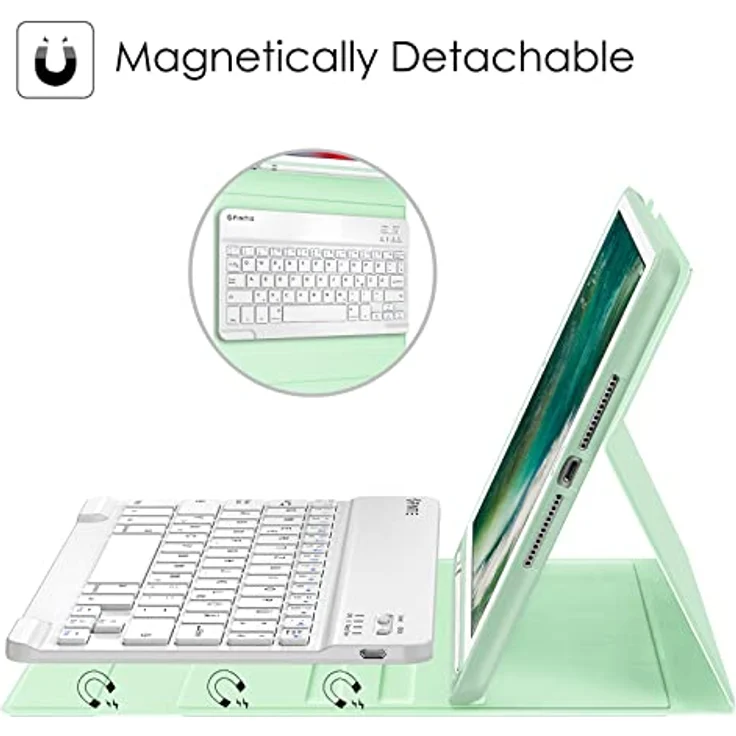 Fintie Tastatur Hülle für iPad 9.7 2018 (6. Generation), Soft TPU Rückseite Gehäuse Keyboard Case mit eingebautem Pencil Halter, magnetisch Abnehmbarer QWERTZ Bluetooth Tastatur, Grün – Bild 3