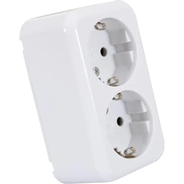LEDKIA LIGHTING Aufputz-Doppelsteckdose Typ F Schuko, IP20 Schutz, weiße PC-Hülle, kompakte Abmessungen 100 mm x 60 mm x 45 mm