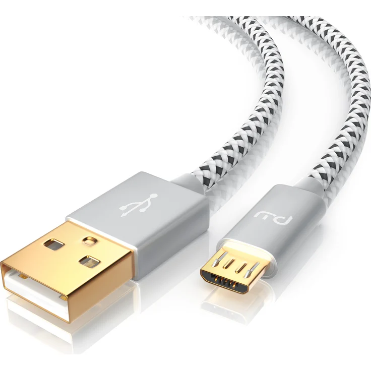 Primewire Premium Micro USB 2,4A Schnellladekabel, 1m Nylonkabel mit Metallstecker, High Speed Datenübertragung bis 480 Mbps
