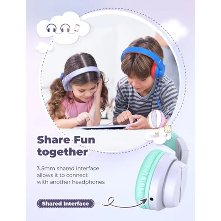 iClever HS19S Kinder Kopfhörer, Kabelgebundene Over Ear Kopfhörer mit 85dBA Lautstärkebegrenzung, Faltbar, Hi-Fi Stereo-Sound, 3,5 mm Anschluss, für iPad und Computer – Bild 3