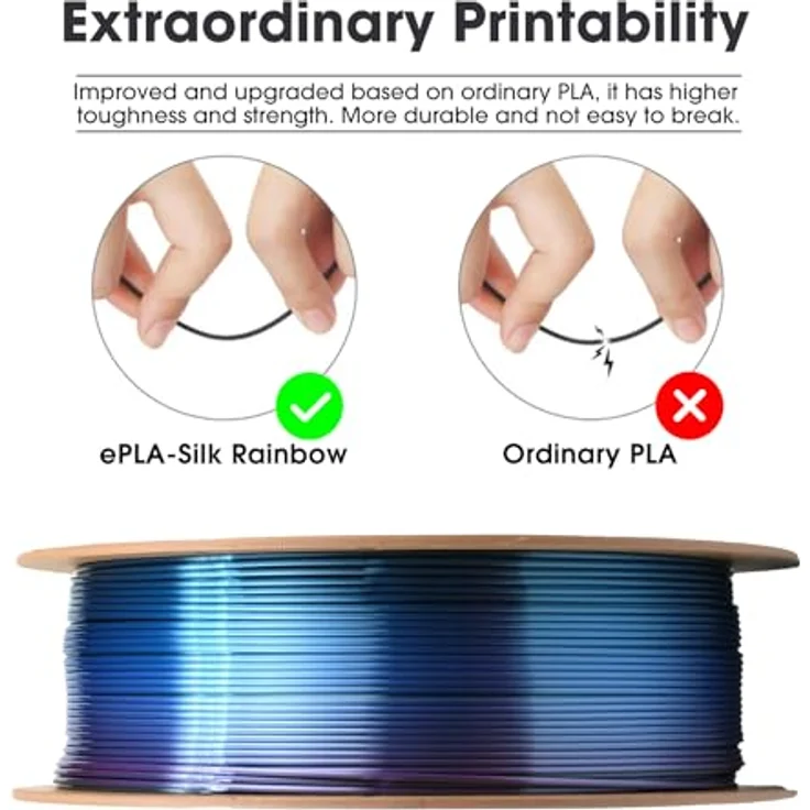 eSUN Silk Rainbow PLA Filament 1.75mm, Silky Multicolored 3D Drucker Filament, Farbverlauf wechselnd, 1KG Spule (2.2 LBS) für 3D Drucker, Kosmos Regenbogen – Bild 2