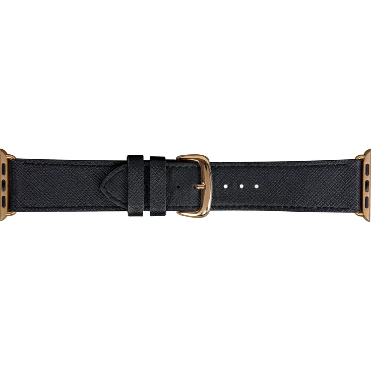 dbramante1928 Madrid - Uhrenarmband aus Vollnarbenleder für Apple Watch 38/40mm, Schwarz, Goldfarbene Schliesse