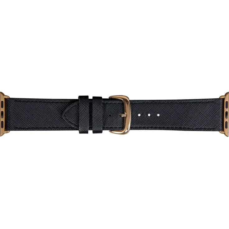 dbramante1928 Madrid - Uhrenarmband aus Vollnarbenleder für Apple Watch 38/40mm, Schwarz, Goldfarbene Schliesse