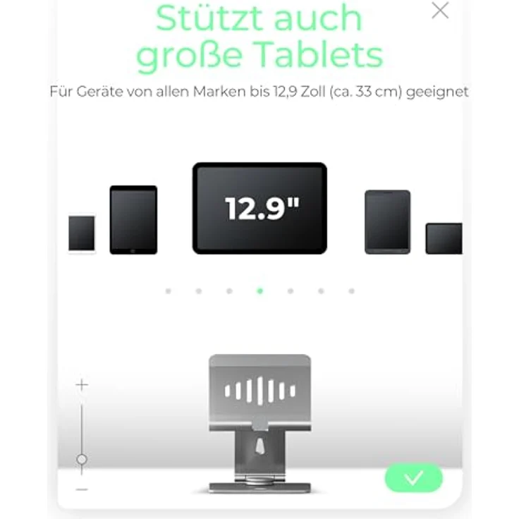 ICY BOX Tablet & Smartphone Ständer (bis 12,9"), Handy und Tablet Halterung, Dreh- und Neigbar, Höhenverstellbar, Zusammenklappbar, Aluminium, IB-TH200-R – Bild 4