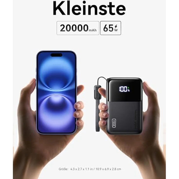 INIU Power Bank 20000mAh, 65W Schnellladegerät mit USB-C Input&Output, kompakt für iPhone, MacBook, Redmi, und mehr – Bild 2