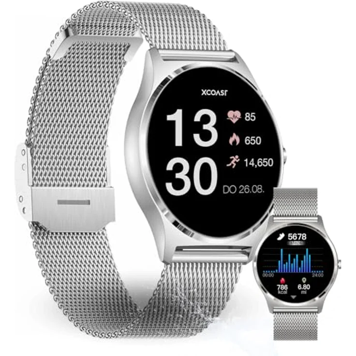 XCOAST JOLI XC PRO Smartwatch für Damen – Elegant mit Fitnessfunktion, AMOLED Touchscreen, Herzfrequenzmesser, wasserdicht IP67, kompatibel mit iOS & Android, Milanaise Armband in Silber – Bild 1