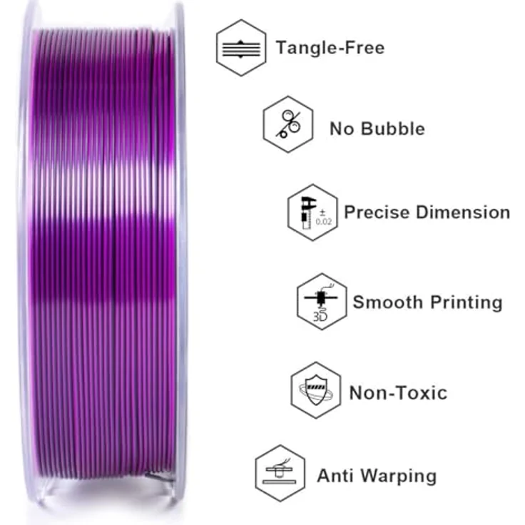 GEEETECH Silk PLA Filament 1,75mm, Tricolor Silk Blau Lila Schwarz, 1KG Spule für 3D-Druck, hochpräzise und verzugsfrei – Bild 5