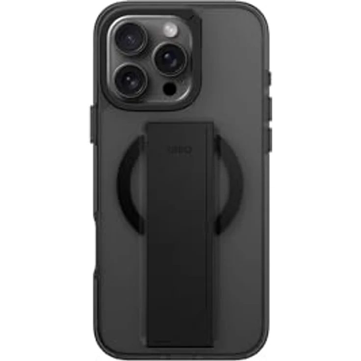 Uniq Heldro Max, Smartphone Hülle für Apple iPhone 16 Pro mit integriertem Kickstand, FlexGrip-Band und MagClick-Laden, Schwarz – Bild 2